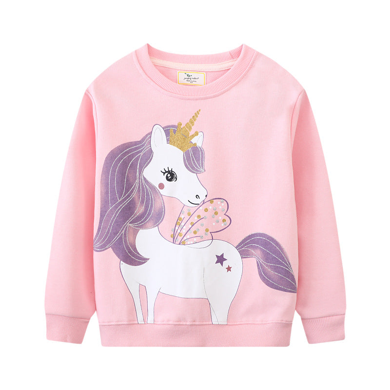 Girls' Pink Cotton Cartoon Hoodie