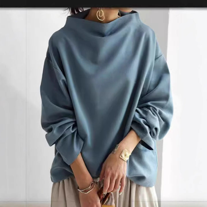 Women's Loose Mock-Neck Long-Sleeve Top
