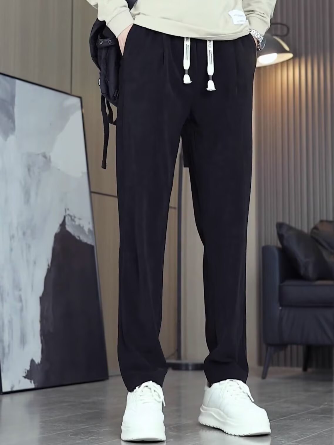 Men's Casual Loose-Fit Solid-Color Pants