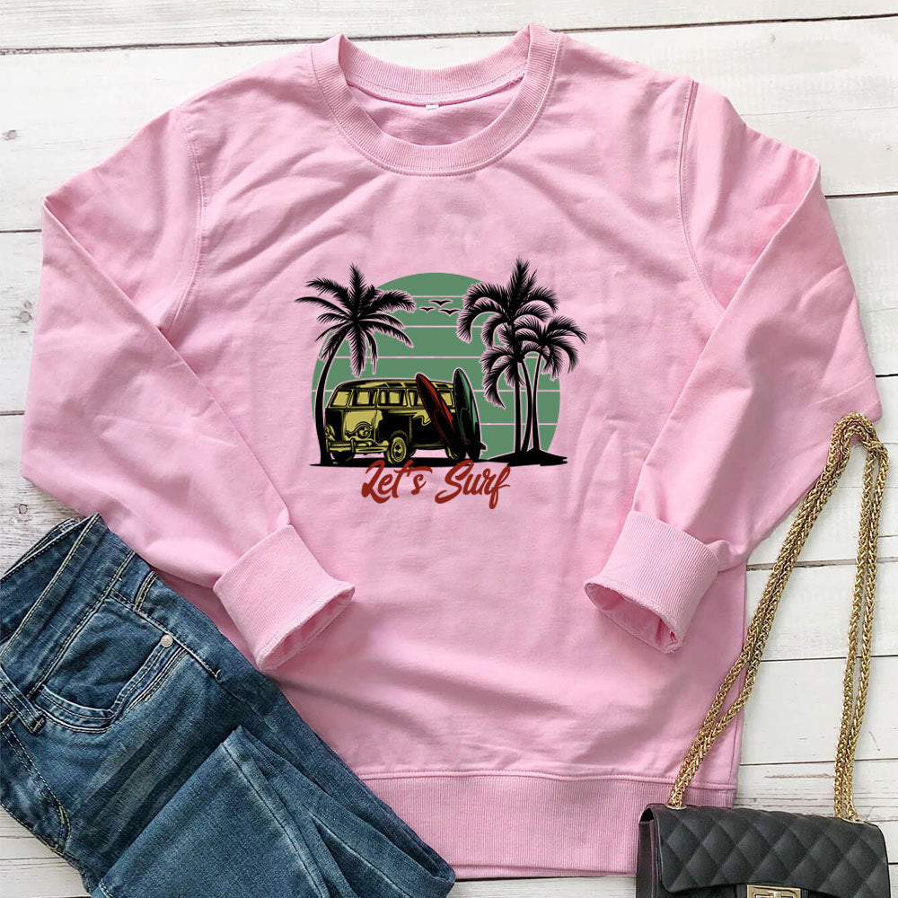 Women's Bus-Print Loose Crewneck Sweatshirt