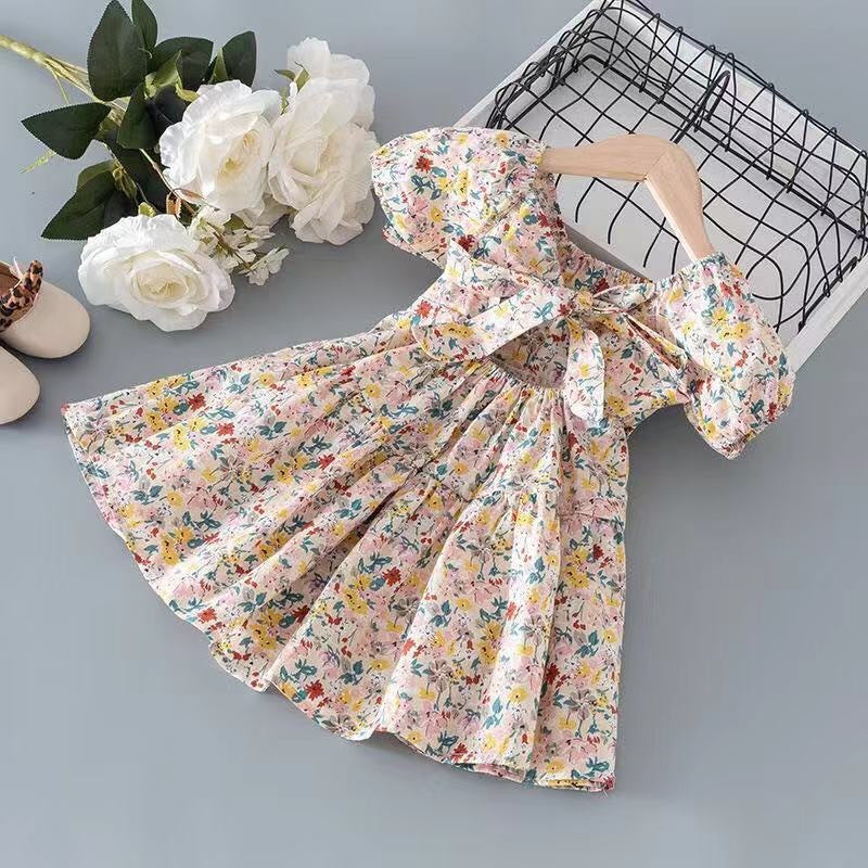 Girls' Dress Fashion Summer Cotton Floral Print Princess Dress for Kids