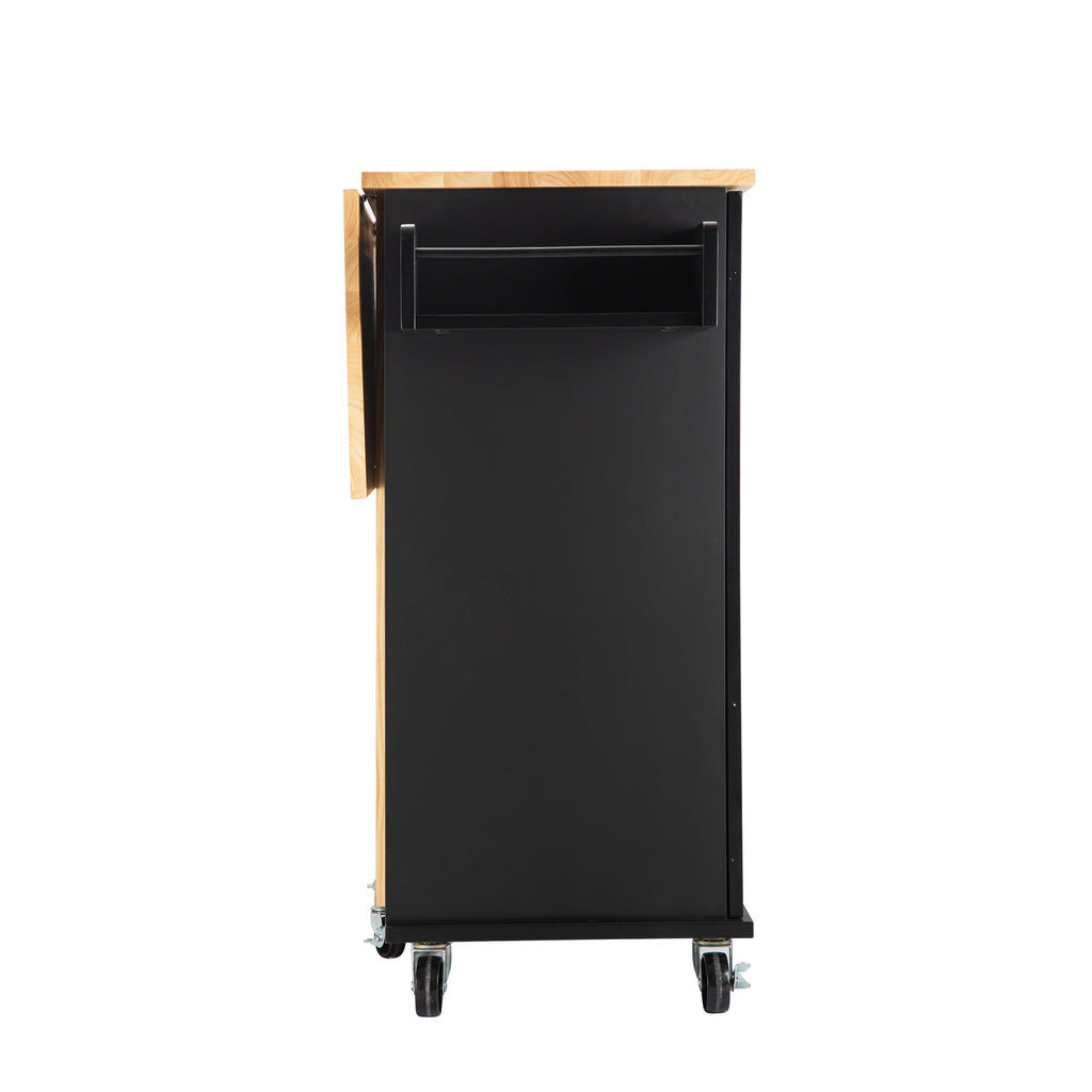 Black Rolling Kitchen Island with Extendable Rubber-Wood Top