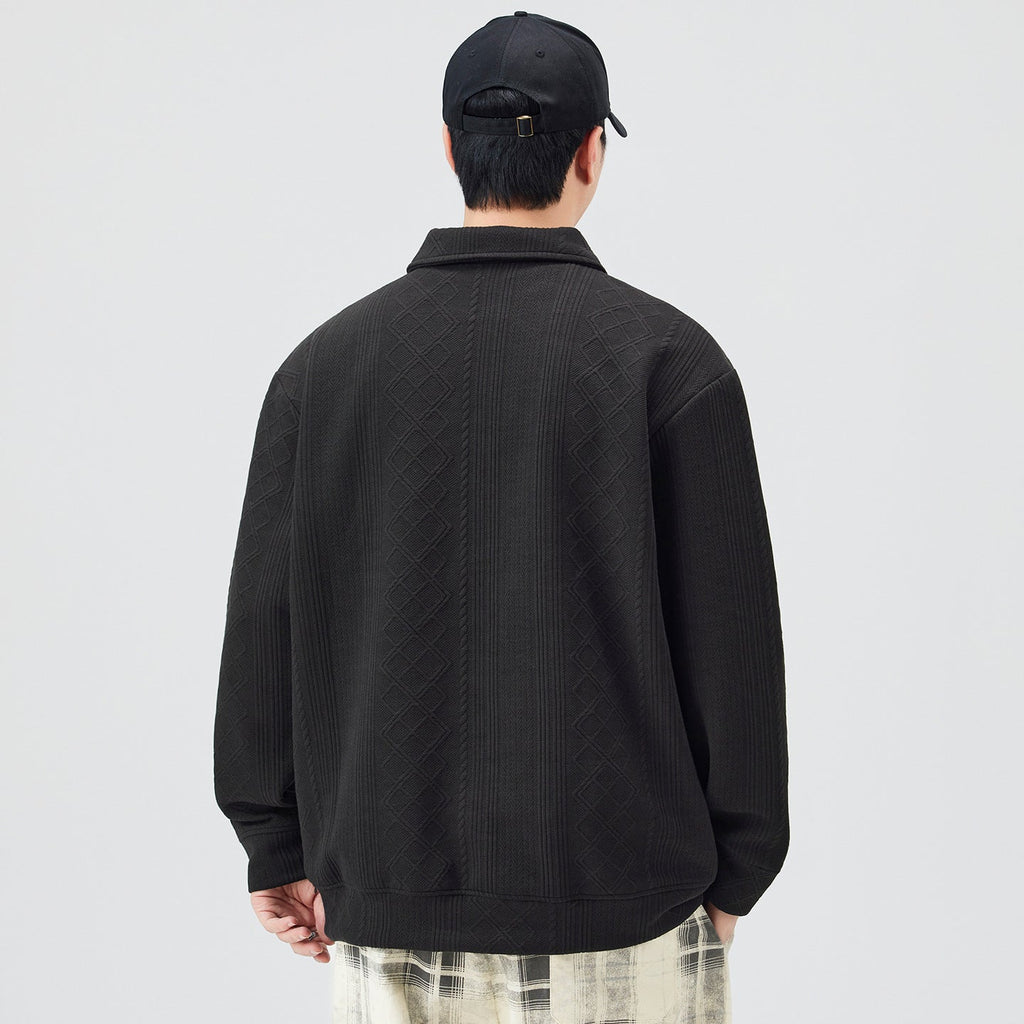 Casual Striped Textured Jacquard Long Sleeve POLO Collar Men's Sweatshirt eprolo