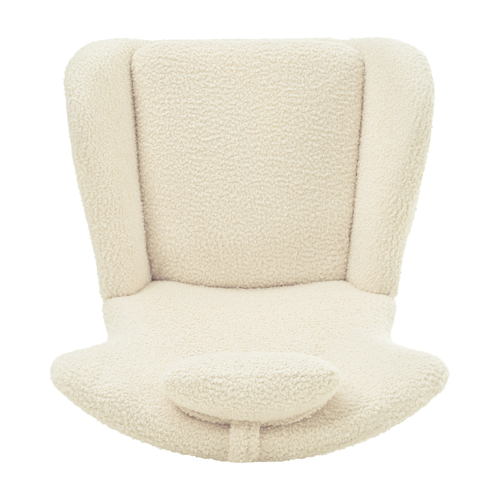 Beige Upholstered Rocking Chair with Adjustable Headrest & Side Pocket