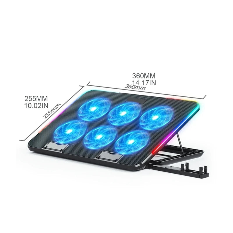 6-Fan LED Laptop Cooling Pad with Phone Holder