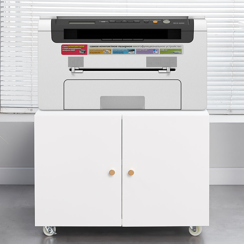 White Mobile Steel Copier Stand Cabinet
