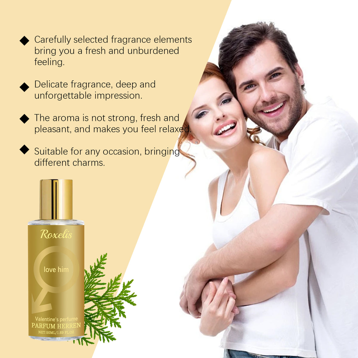 Roxelis Valentine's Day Men's Cologne Fragrance Men's Subtle Fresh Charm Fragrance Lasting Fragrance Dating Couple Fragrance