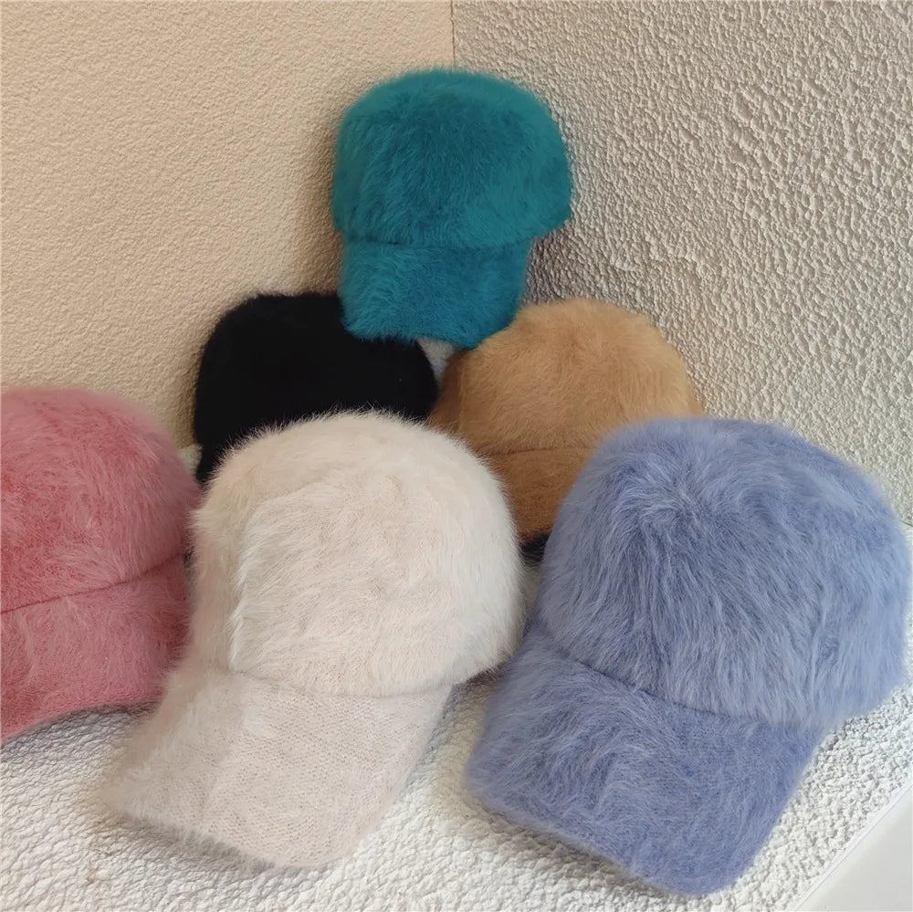 Winter soft imitation fur baseball cap women  Solid color warm baseball caps for women outdoor Casual eprolo