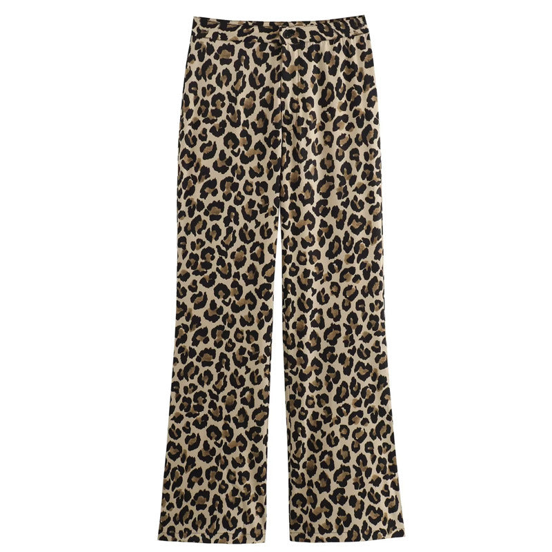 Women's Leopard-Print Wide-Leg Sport Pants
