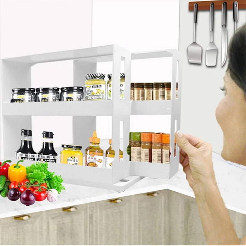 Pull-Out Rotating Kitchen Spice Organizer Rack