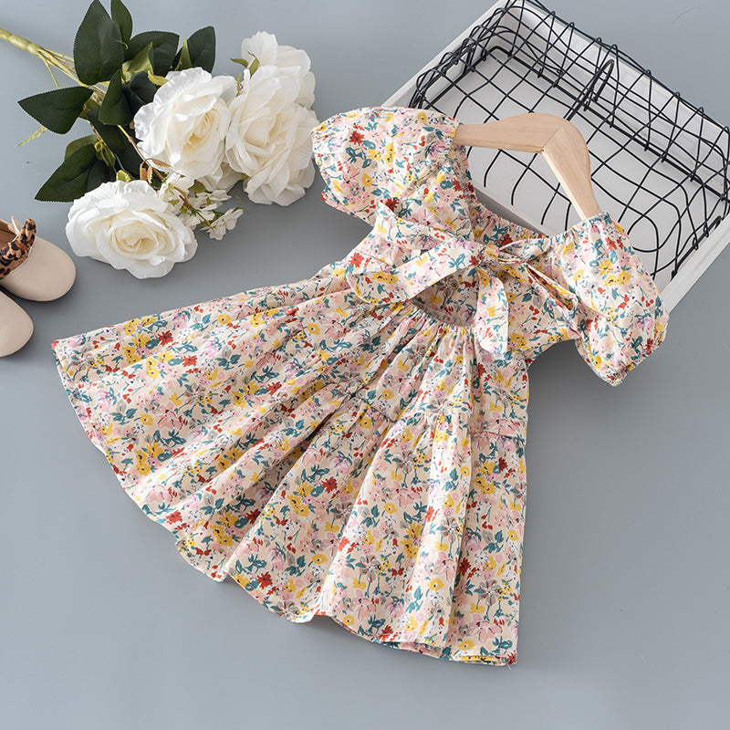 Girls' Dress Fashion Summer Cotton Floral Print Princess Dress for Kids