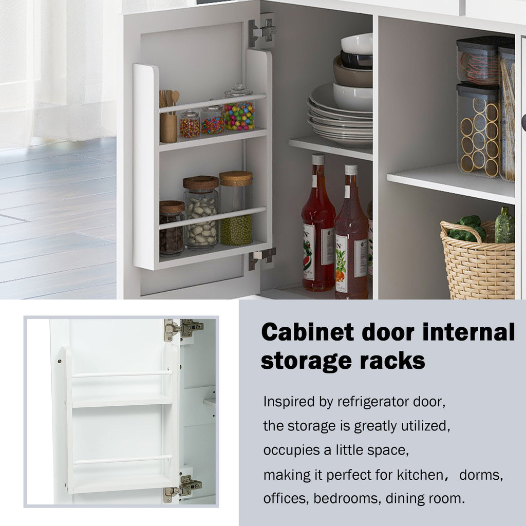 White Rolling Kitchen Island with Drop-Leaf Top & Storage