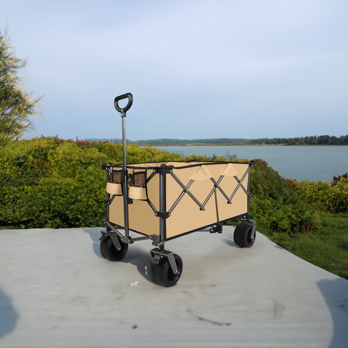 Collapsible Push-Pull Beach Wagon – Grayish Brown