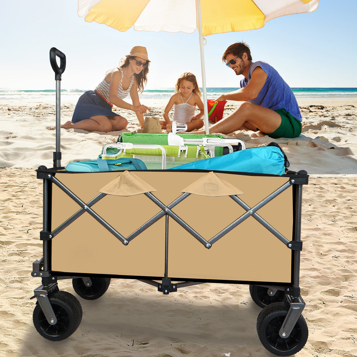 Collapsible Push-Pull Beach Wagon – Grayish Brown