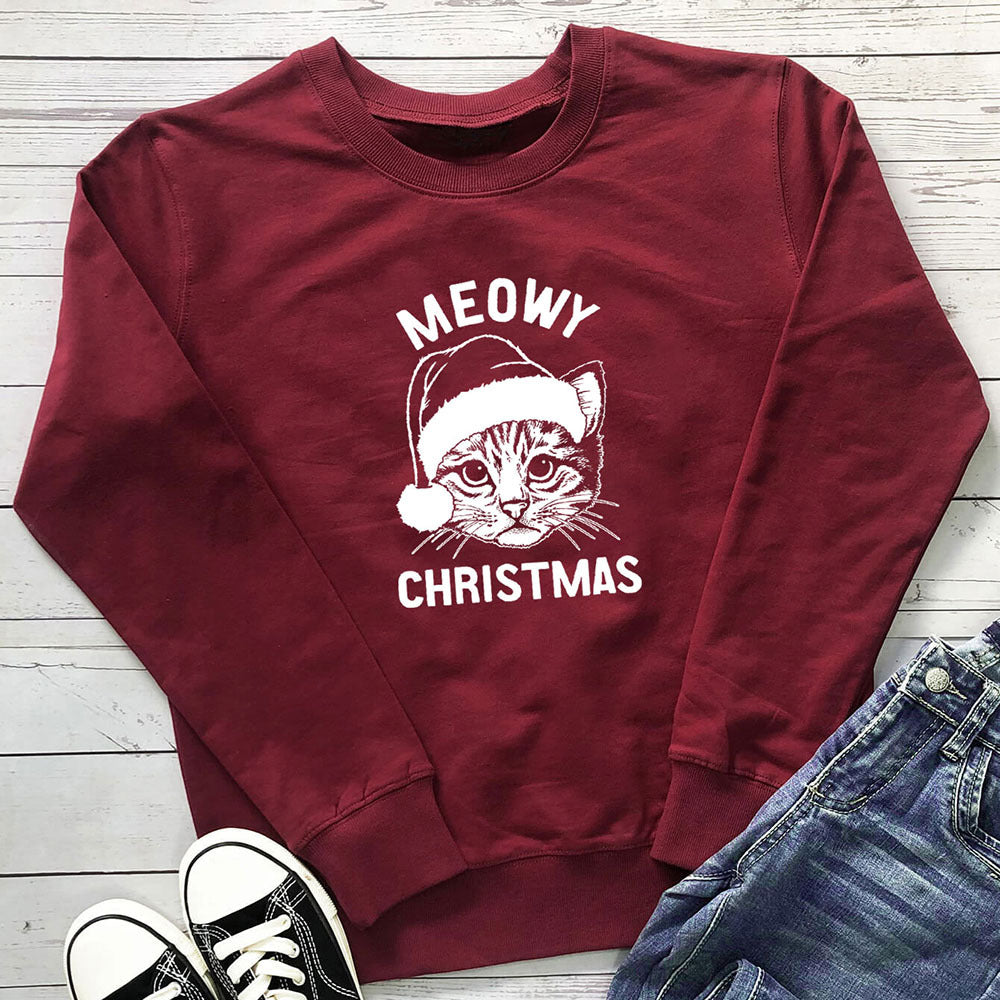 Women's Cat & Letter-Print Loose Crewneck Sweatshirt