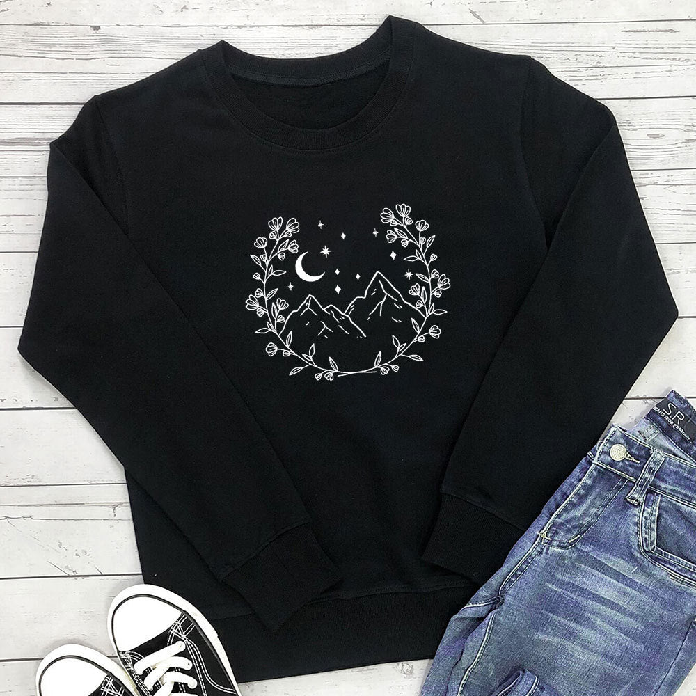 Women's Printed Loose Crewneck Sweatshirt — Design 1