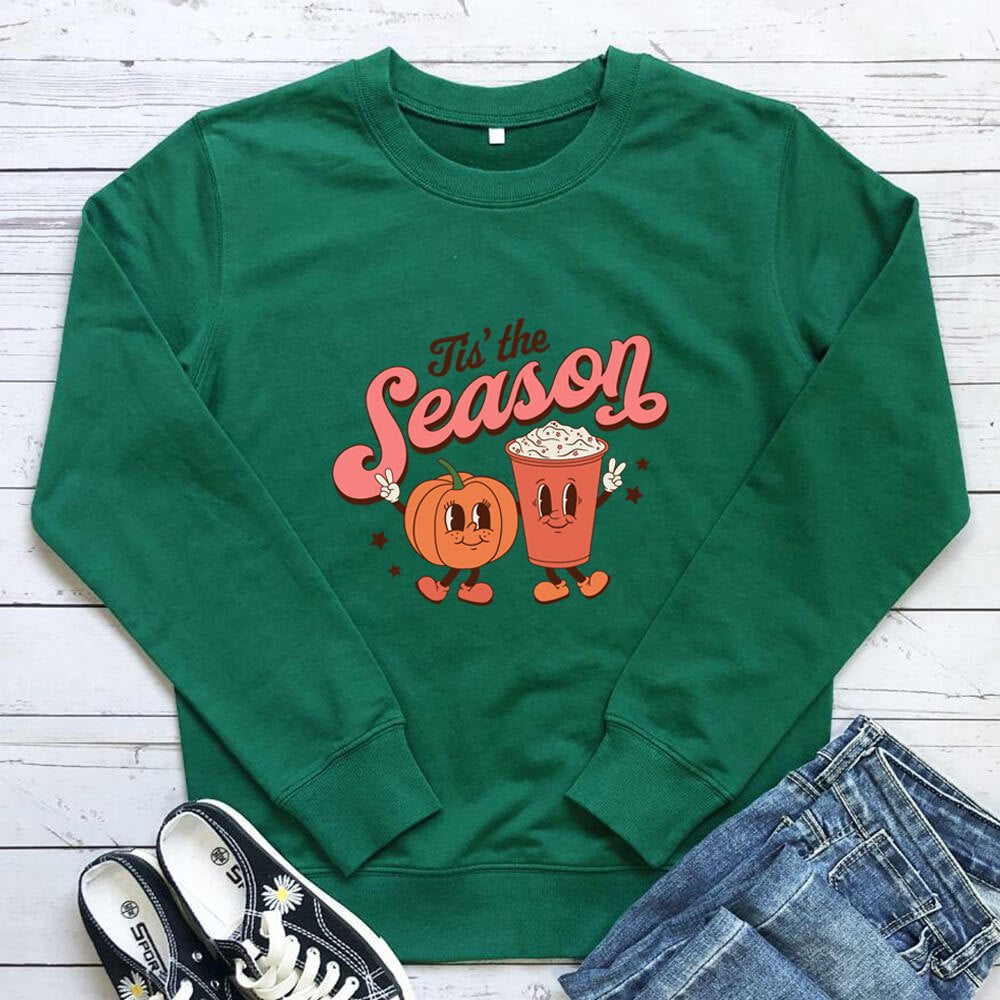 Women's Pumpkin-Print Loose Crewneck Sweatshirt