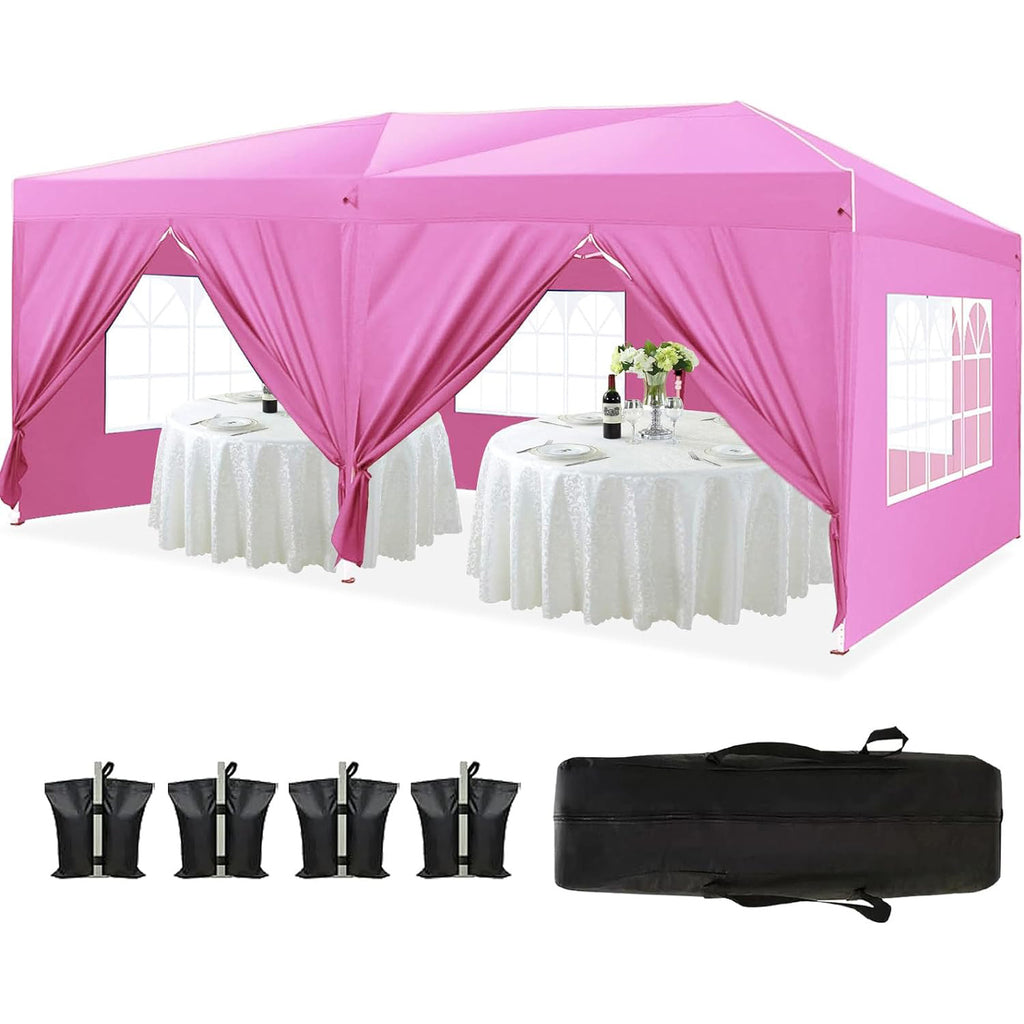10'x20 'folding canopy with 6 detachable side wall outdoor activity sheds UPF 50+terrace portable tent (pink)