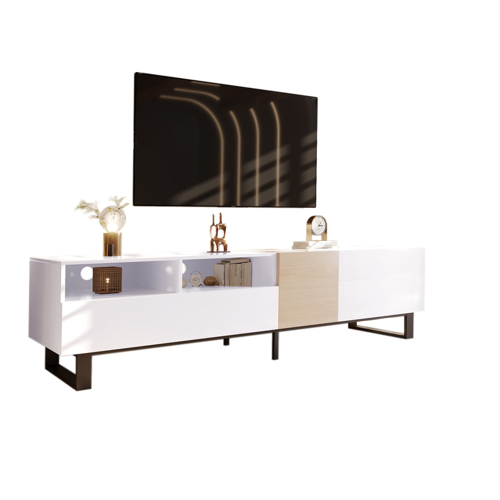 Modern TV Stand for 80'' TV with Double Storage Space Media Console Table Entertainment Center with Drop Down Door