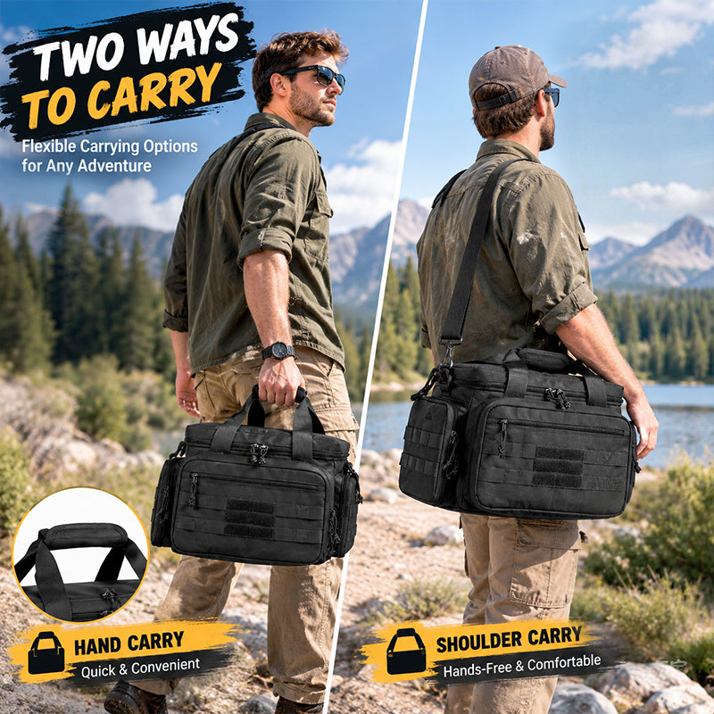 Tactical shoulder shooting bag, padded handgun case for range & hunting, lockable zipper, ammo pockets eprolo