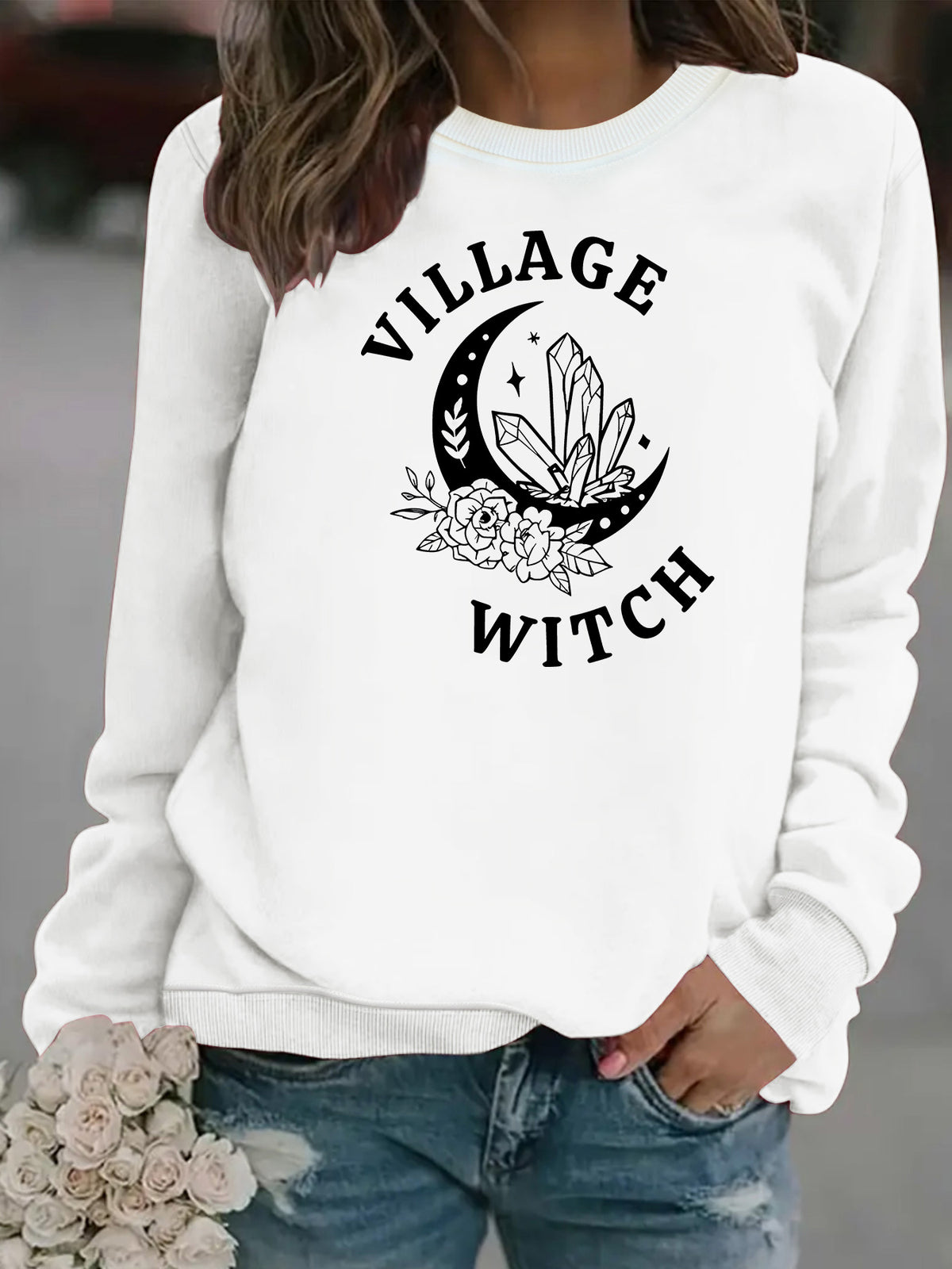 Women's Casual Printed Lantern-Sleeve Sweatshirt