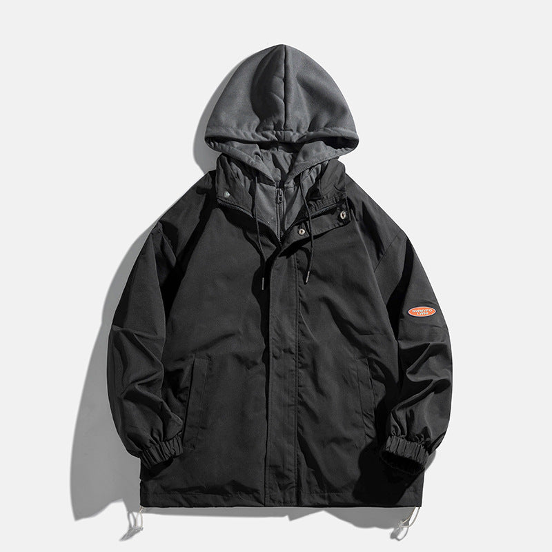 Autumn Breathable Fake 2 Pcs Hooded Jacket Bomber Jacket Men's Jackets