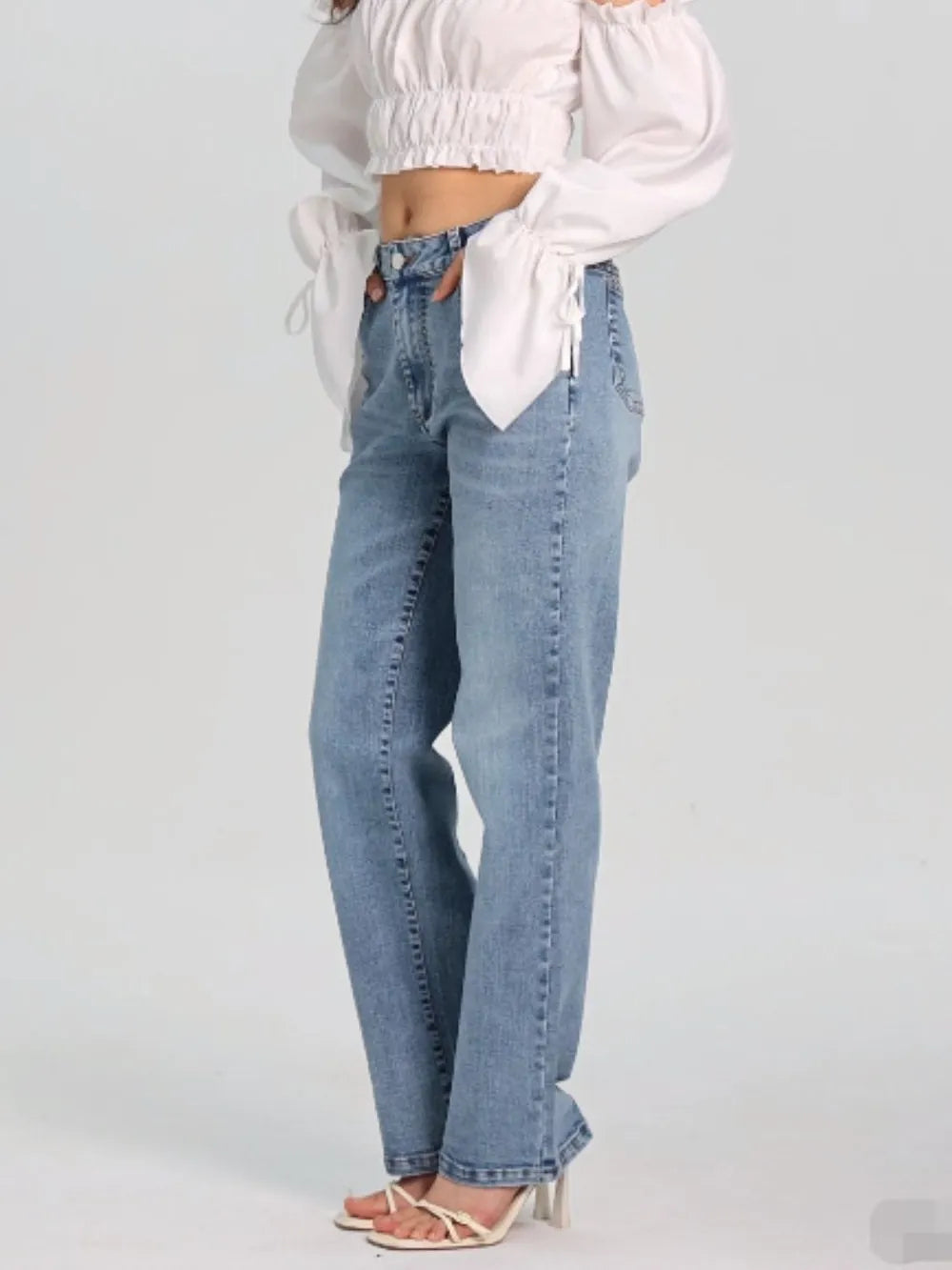Cowboy pants women's straight leg easy to wear high waisted pants