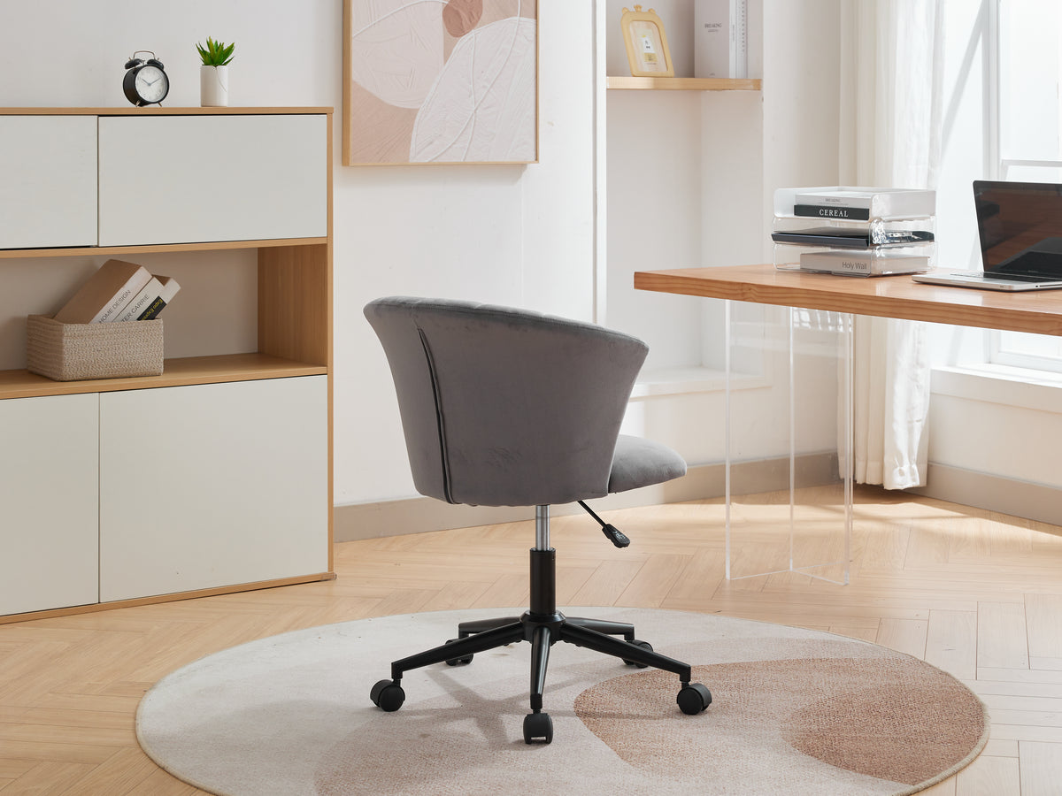 Gray & Black Velvet Swivel Office Chair