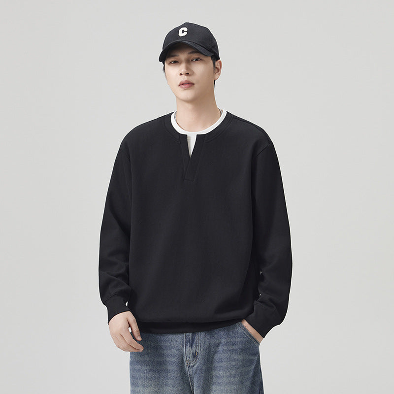Men's Trendy Casual Faux Two-Piece Crew Neck Long Sleeve Pullover Sweatshirt eprolo