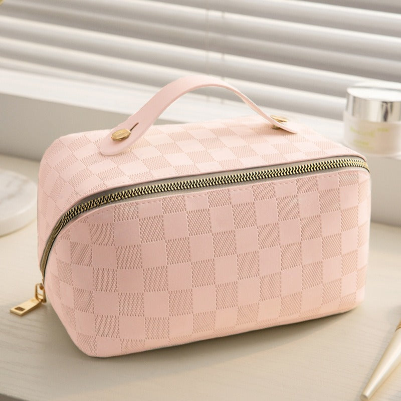 Women's Checkered PU Travel Makeup Bag