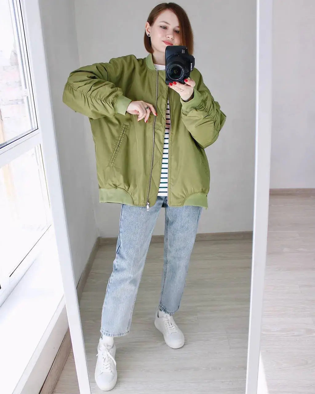 Spring Autumn Women's O-Neck Loose Bomber Jacket Women New Oblique Pocket Zipper Jacket Coat Female Casual All-match Jackets