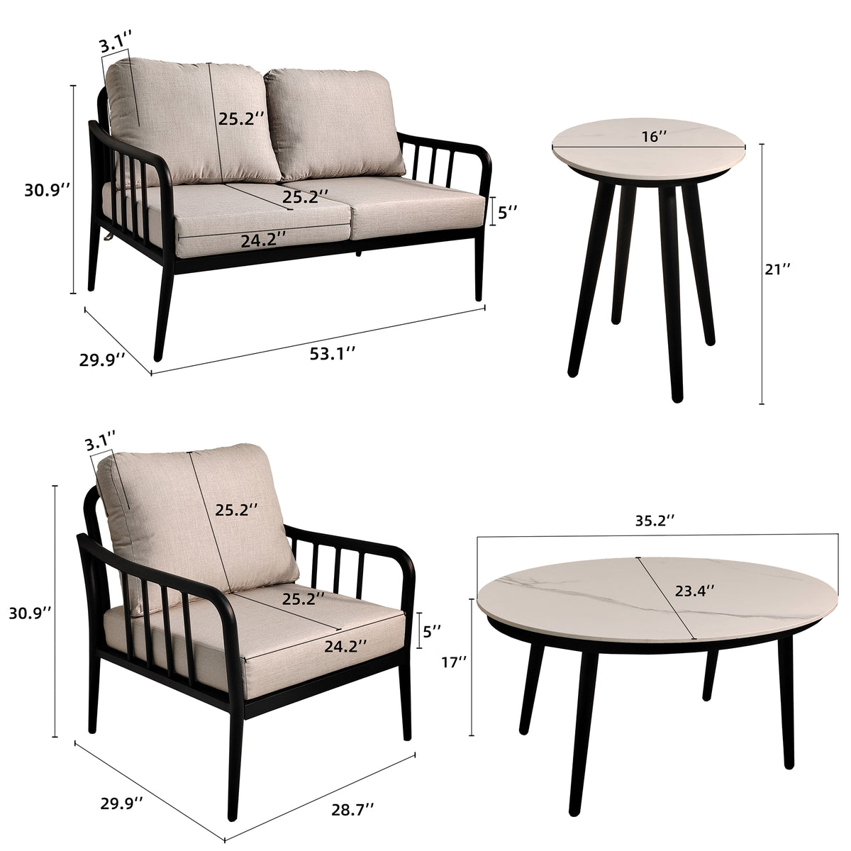 5-Piece Aluminum Patio Conversation Set – Ember Black
