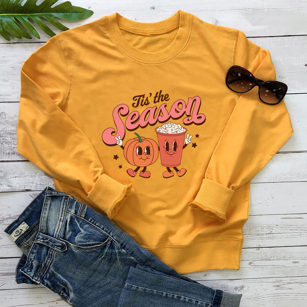 Women's Pumpkin-Print Loose Crewneck Sweatshirt