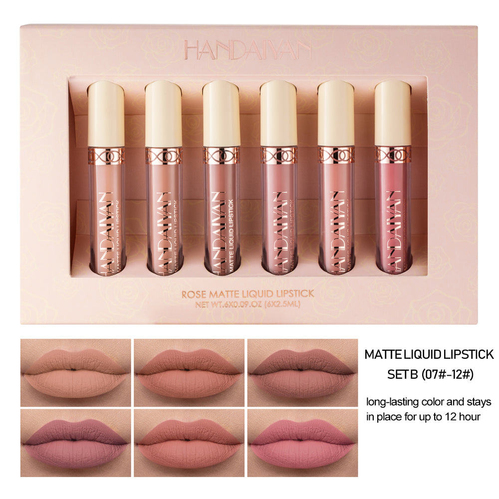 HANDAIYAN 6 Matte Rose Lip Gloss Liquid Lipsticks Are Not Easy To Stain The Cup Is Not Easy To Fade Matte Lip Gloss Set Cosmetics