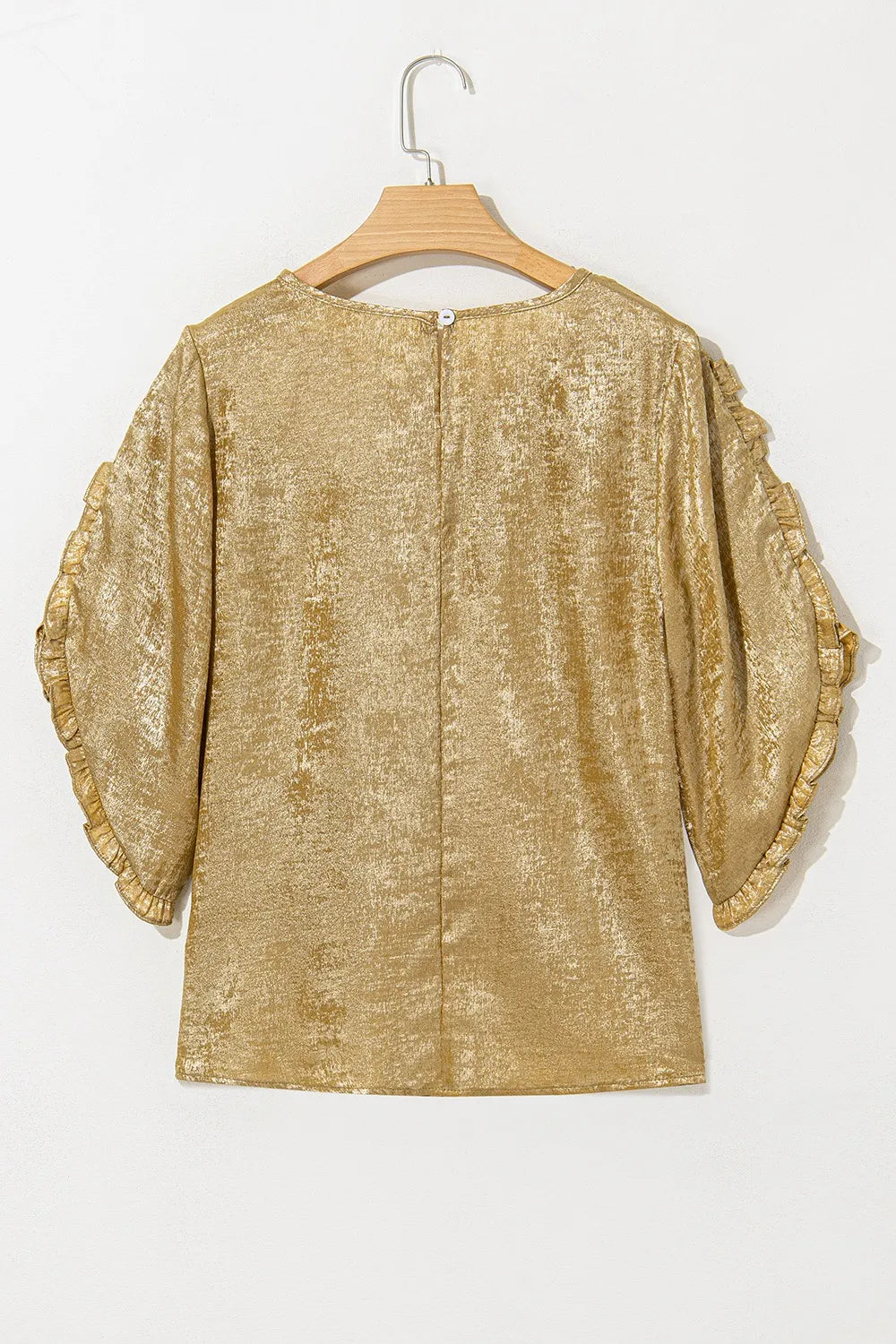 Asymmetrical Ruffle-Sleeve Blouse – Gold
