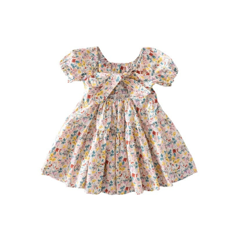 Girls' Dress Fashion Summer Cotton Floral Print Princess Dress for Kids