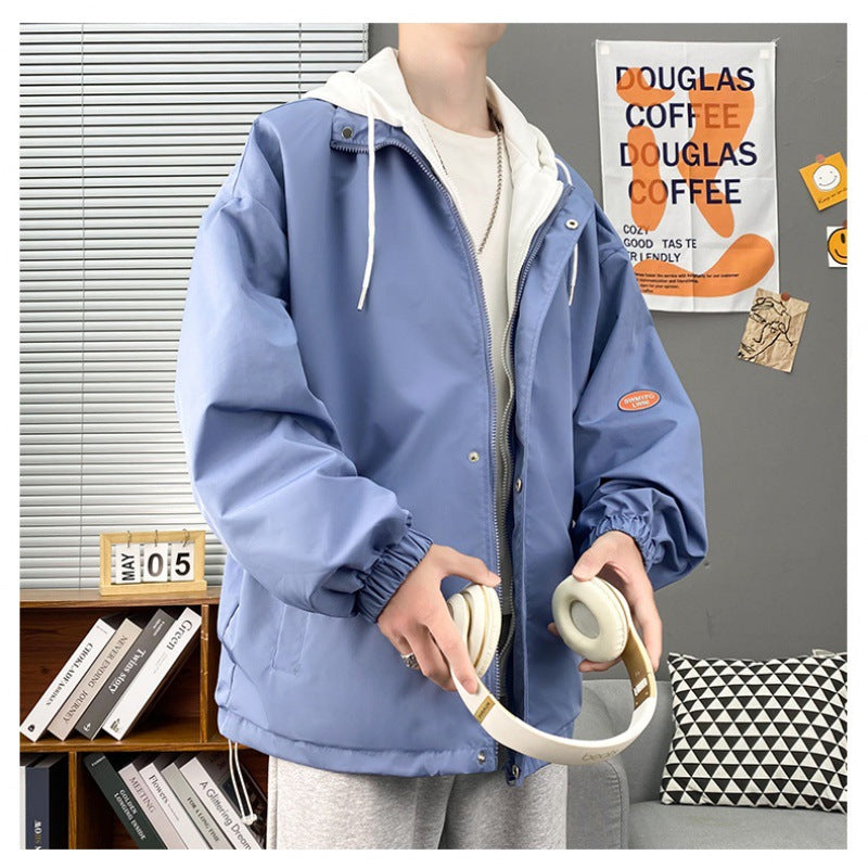 Autumn Breathable Fake 2 Pcs Hooded Jacket Bomber Jacket Men's Jackets