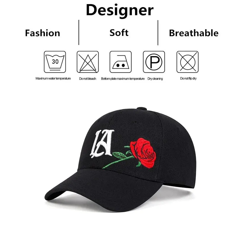 Unisex LA Rose Embroidered Baseball Cap