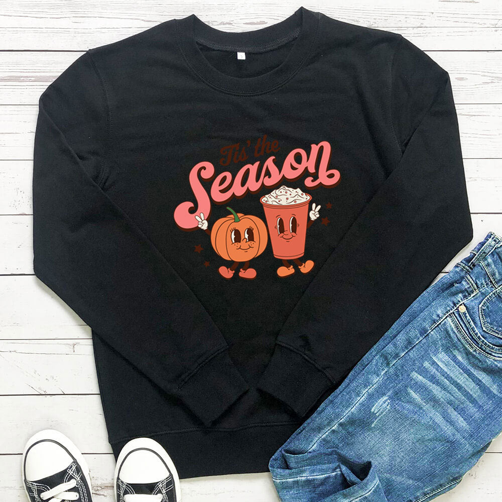 Women's Pumpkin-Print Loose Crewneck Sweatshirt