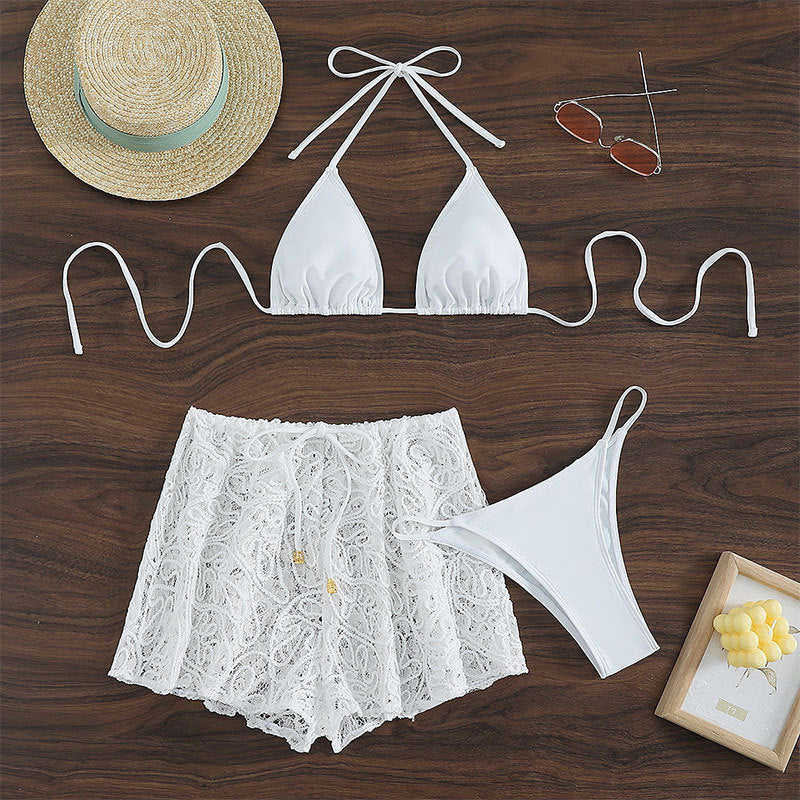 Mesh swim trunks separate swimsuit women's sexy bikini three-piece swimwear bikini