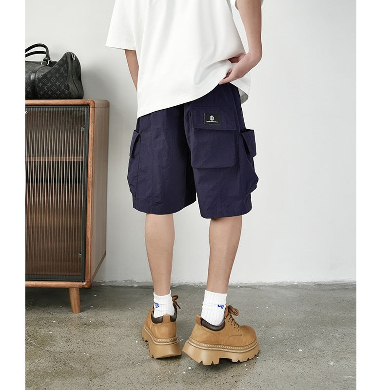 Summer Polyester Workwear Shorts – Navy, Black & Orange