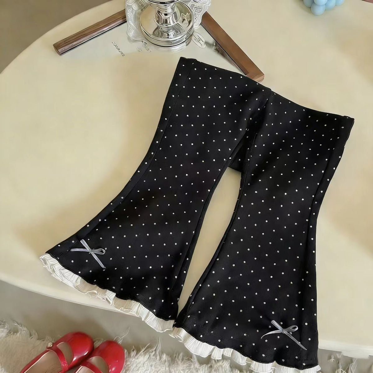 Flared Polka Dot Casual Pants Retro Fashion for Toddler Girls