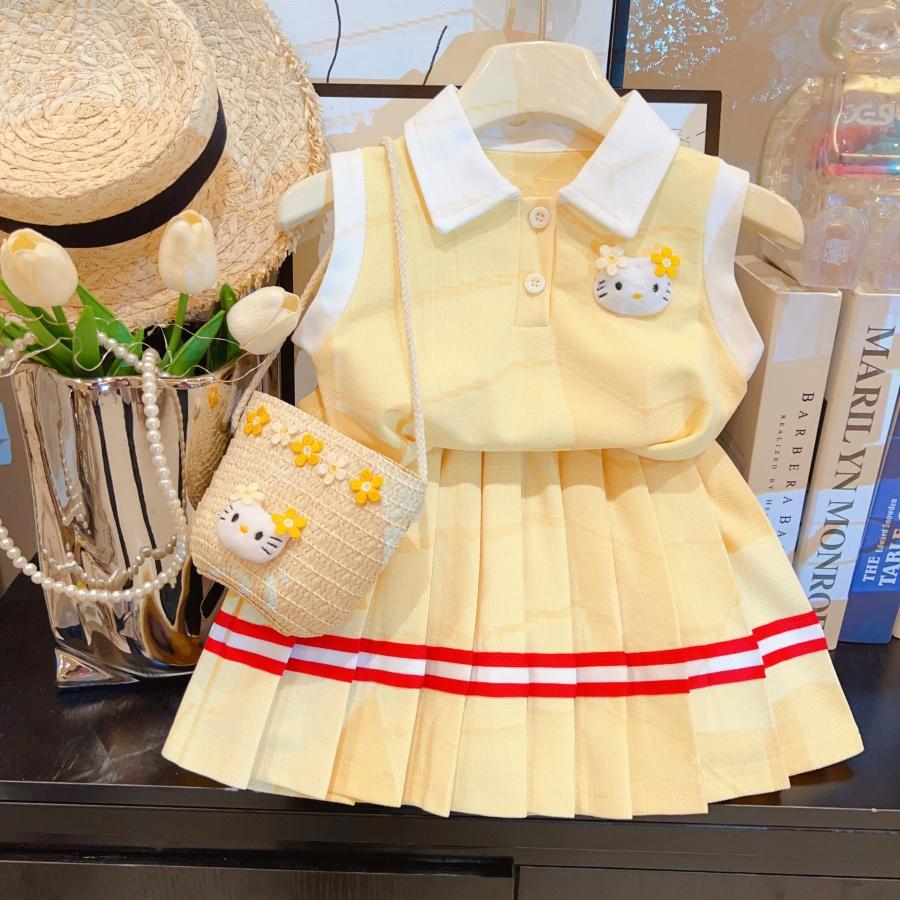 Cute CatSleeveless Polo Skirt Set for Girls Summer Fashion