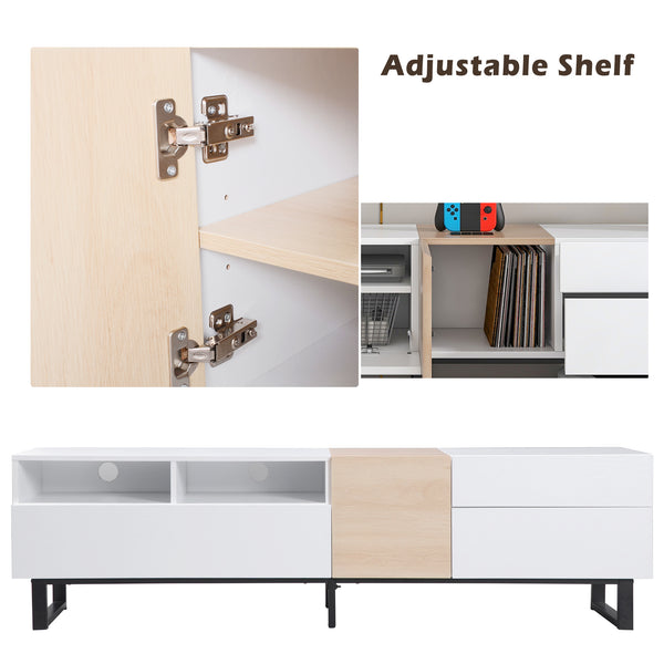 70.9-Inch White Modern TV Stand with Drawers & Drop-Down Storage