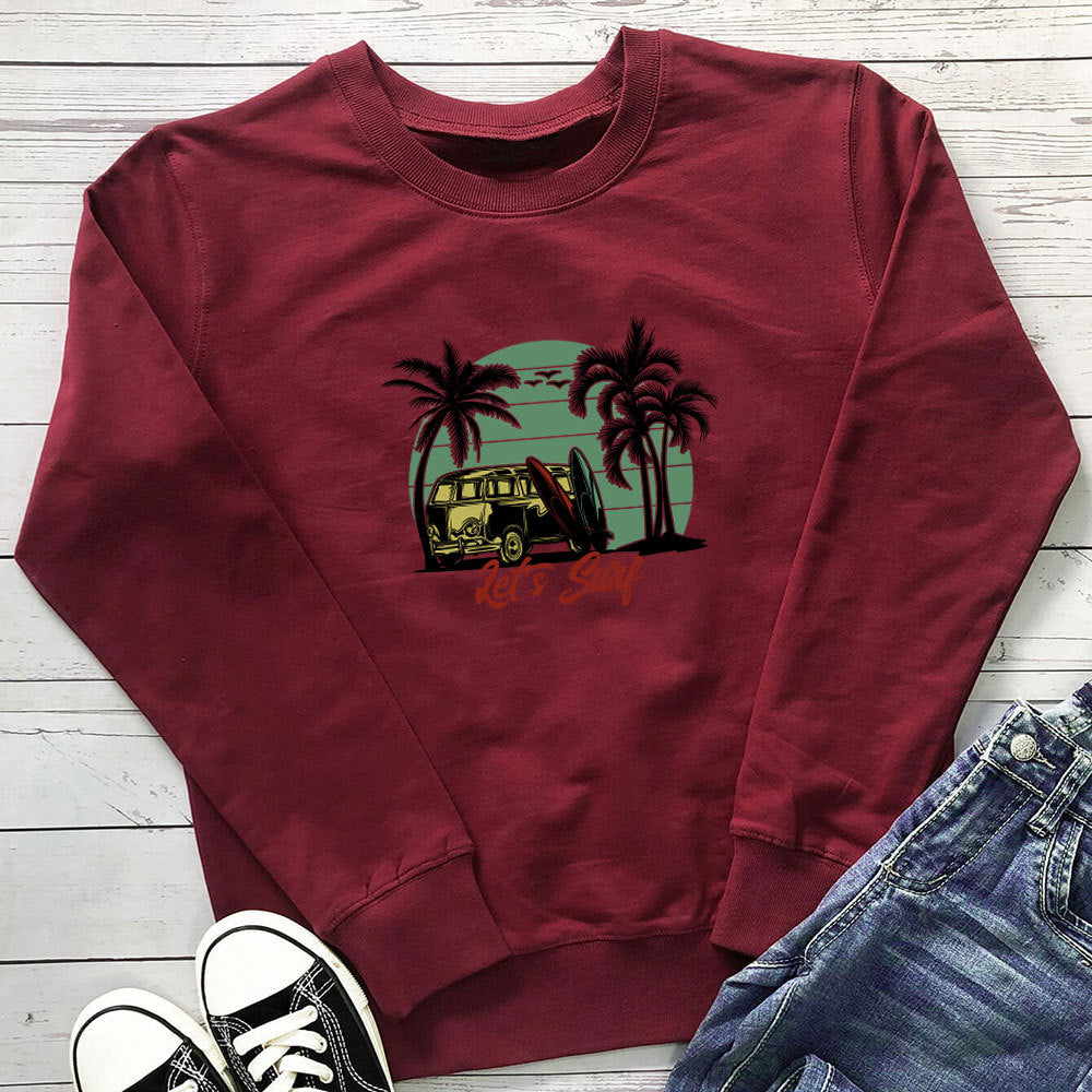Women's Bus-Print Loose Crewneck Sweatshirt