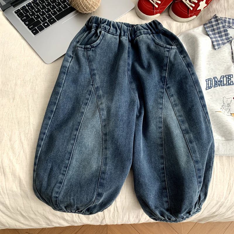 Girls' Cotton Denim Lantern Pants – Blue