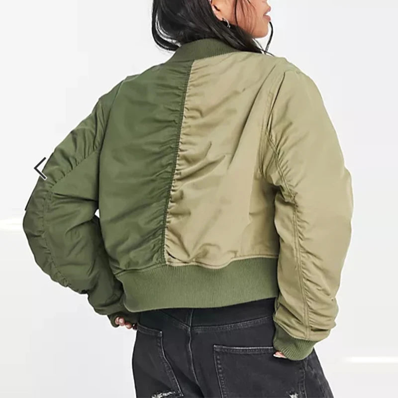 Women's Jacket Fashion Patchwork Bomber Jackets For Women Coat Autumn With Pockets Long Sleeve New in Outerwears