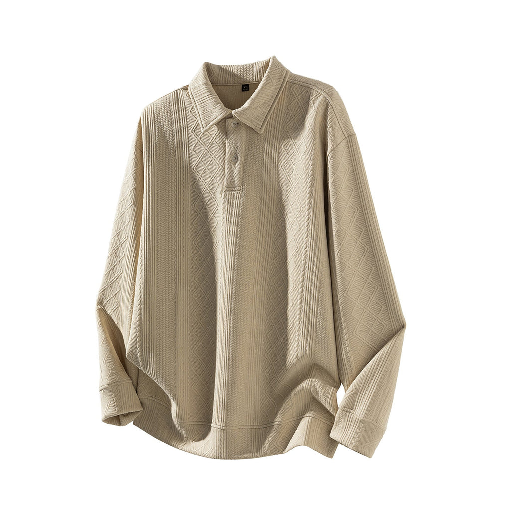 Casual Striped Textured Jacquard Long Sleeve POLO Collar Men's Sweatshirt eprolo