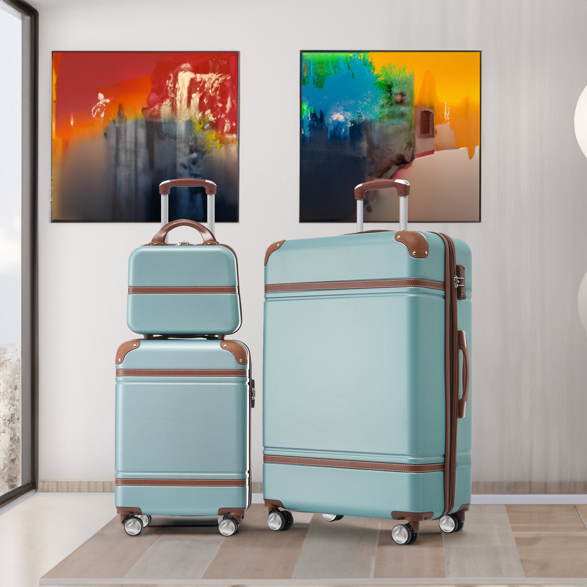 3-Piece Hardshell Spinner Luggage Set with Cosmetic Case – Green
