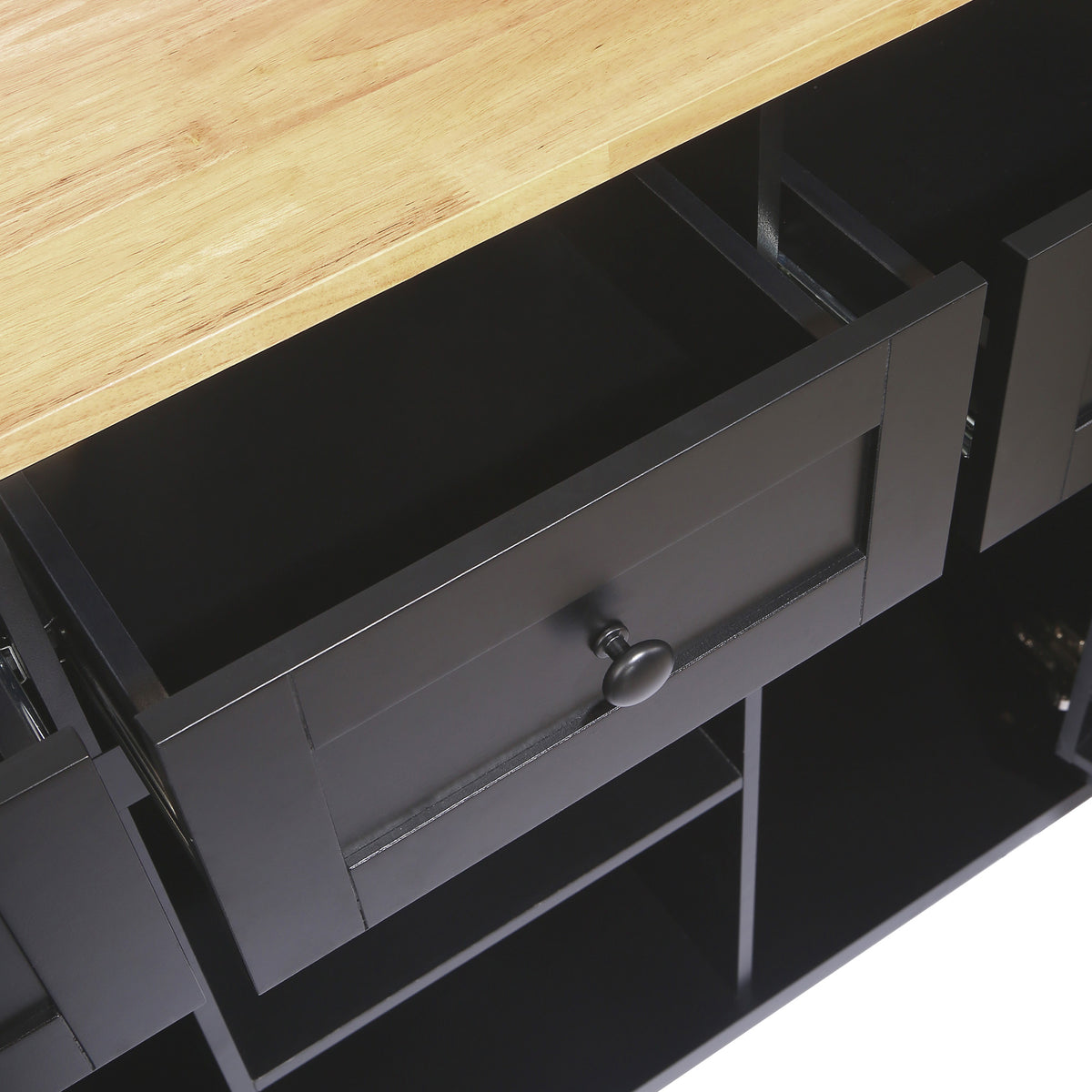 Black Rolling Kitchen Island with Drop-Leaf Top & Storage